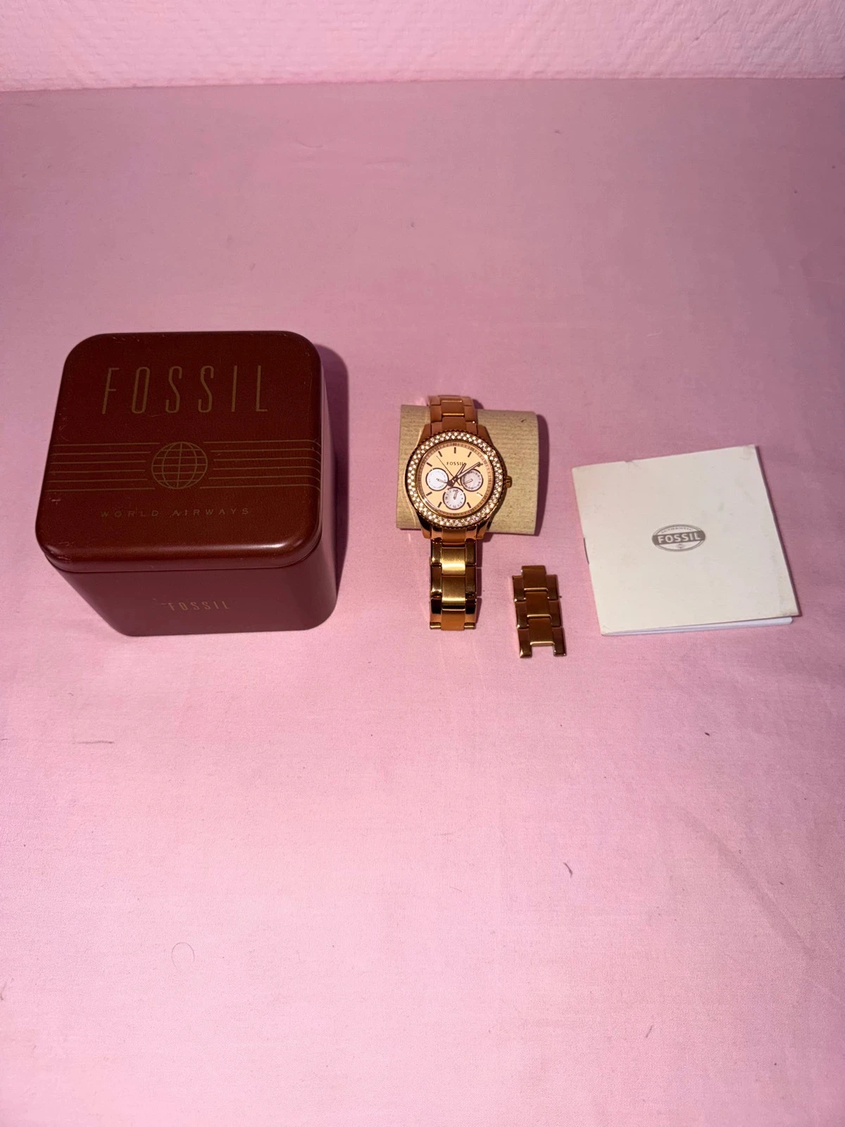 Fossil dameshorloge roze goud Strass Doos + schakels – photo 20